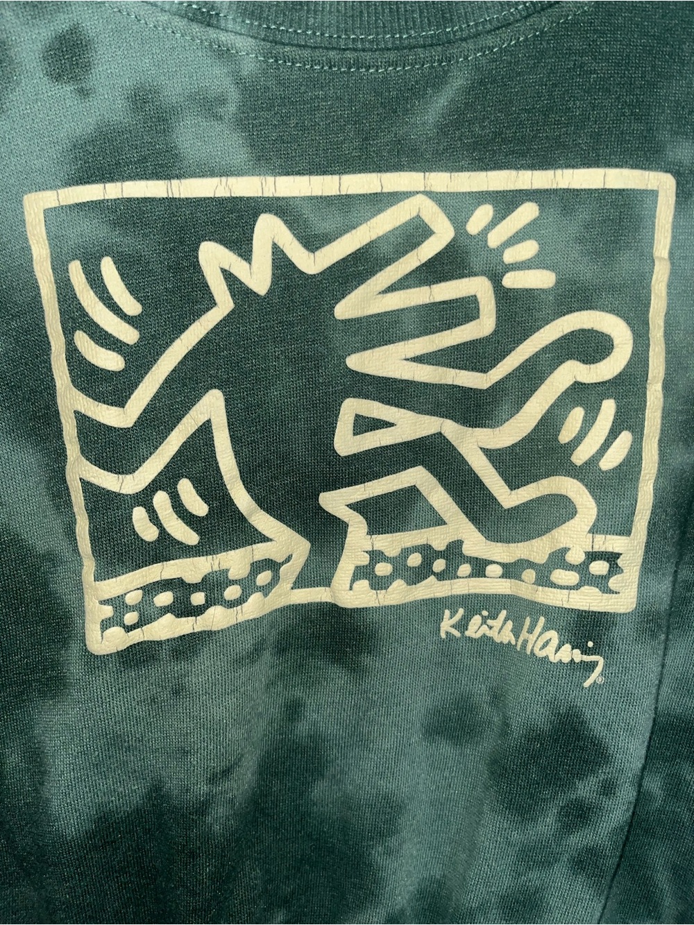 Keith Haring Forest Green Tie-Dye Crewneck Sweatshirt with Yellow Graphic - Picture 2 of 5